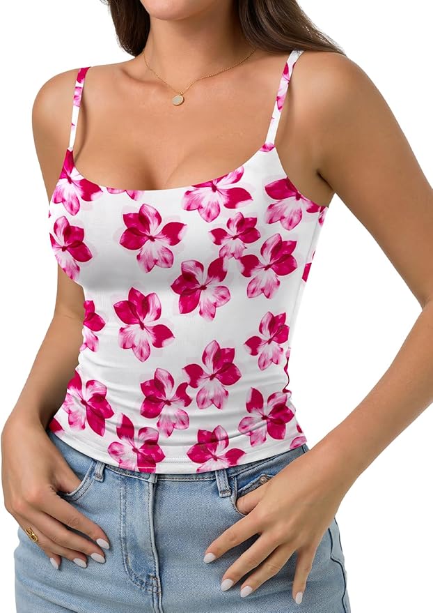 PINKMSTYLE Women's Basic Double Lined Scoop Neck Tank Tops Adjustable Cami Tank Summer Sleeveless Tops