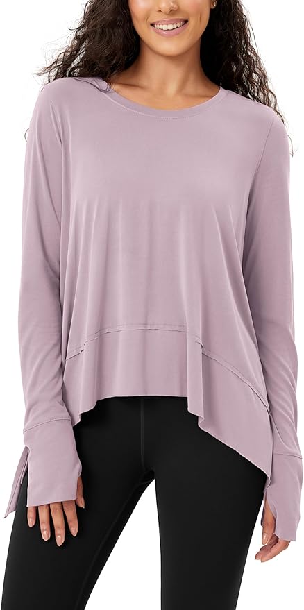 ODODOS Women's Modal Soft Long Sleeve Tee with Thumb Hole Athletic Gym Workout Tops Yoga Shirts