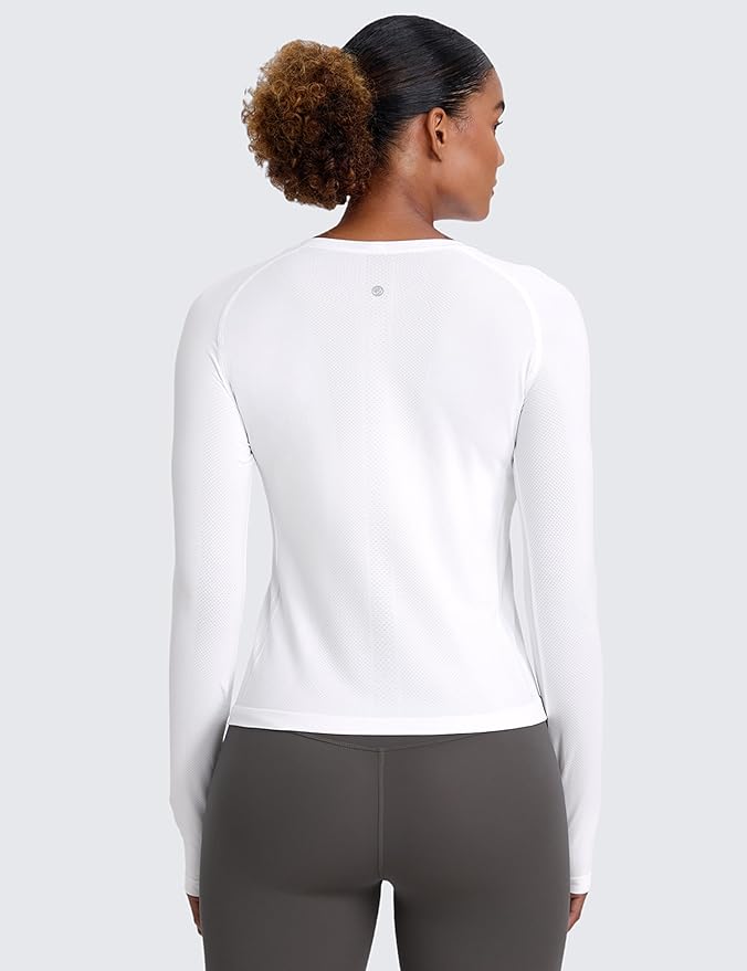 CRZ YOGA Seamless Long Sleeve Shirts for Women Waist Length - Workout Athletic Running Gym Yoga Tops Crewneck Breathable