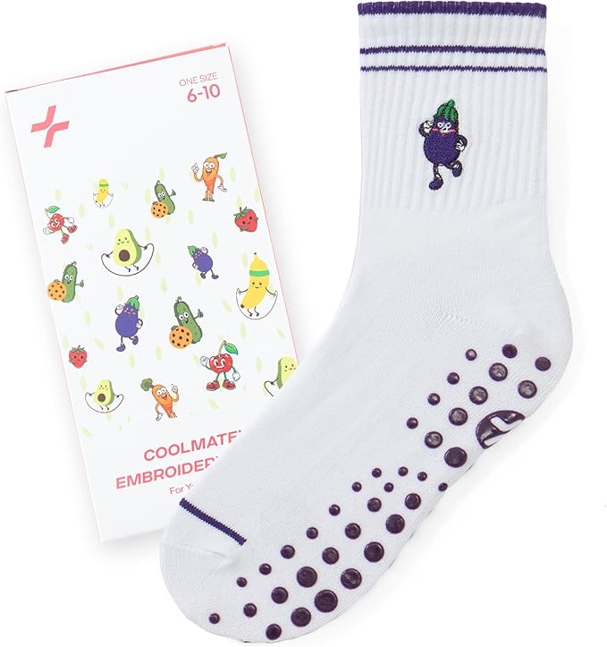 CoolMate Pilates Socks with Grips for Women, Yoga Socks, Crew Non Slip Women for Barre, Pilates Gifts for Women
