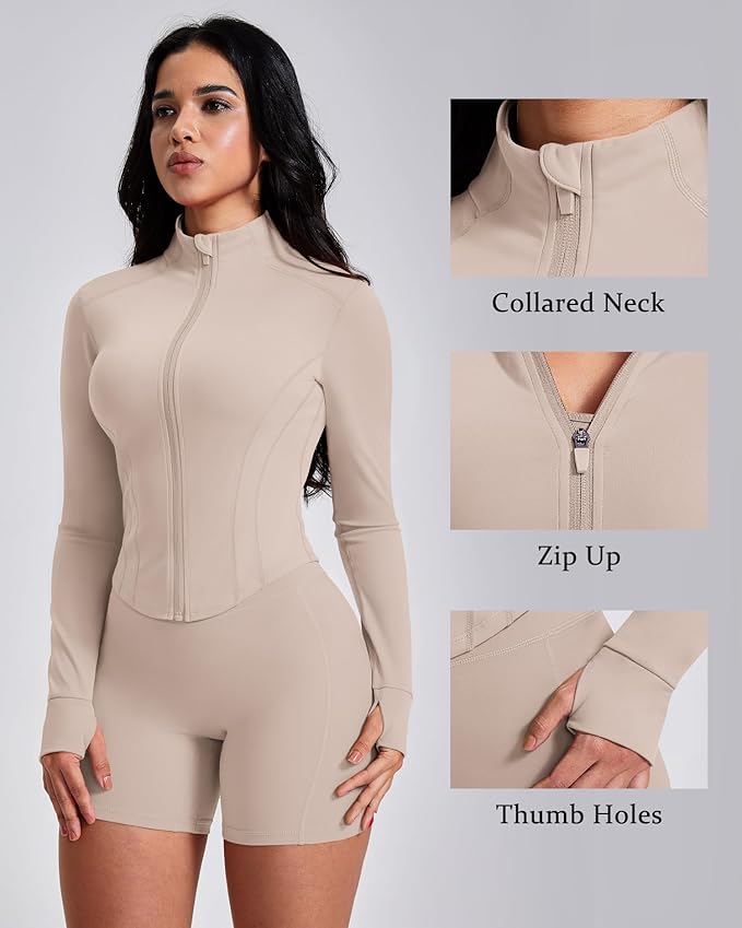 GYM RAINBOW Workout Jackets for Woman Lightweight Athletic Full Zip Running Jacket BBL Cropped Jackets Slim With Thumb Holes