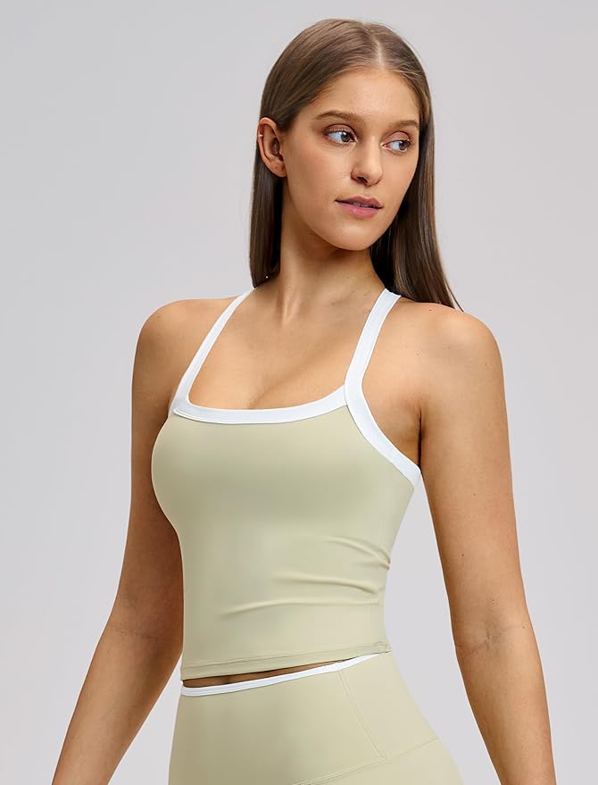 QBGJTD Womens Longline Sports Bras Cross Back Active Gym Yoga Padded Workout Crop Tank Top with Built in Bra