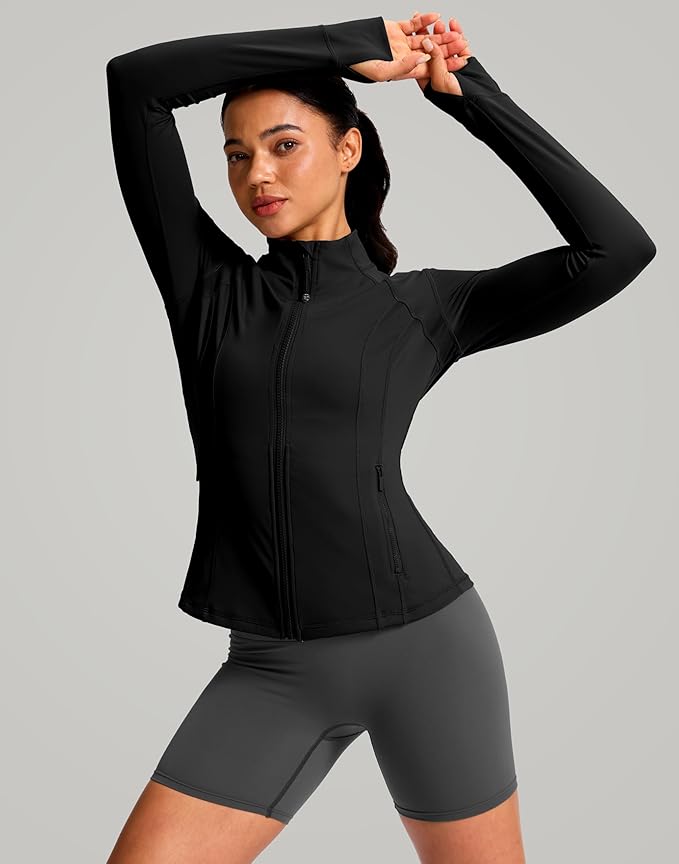 G Gradual Women's Workout Jackets Extended Waist Length Slim Full Zip 4 Pockets Athletic Jacket Spring Running Yoga Clothes