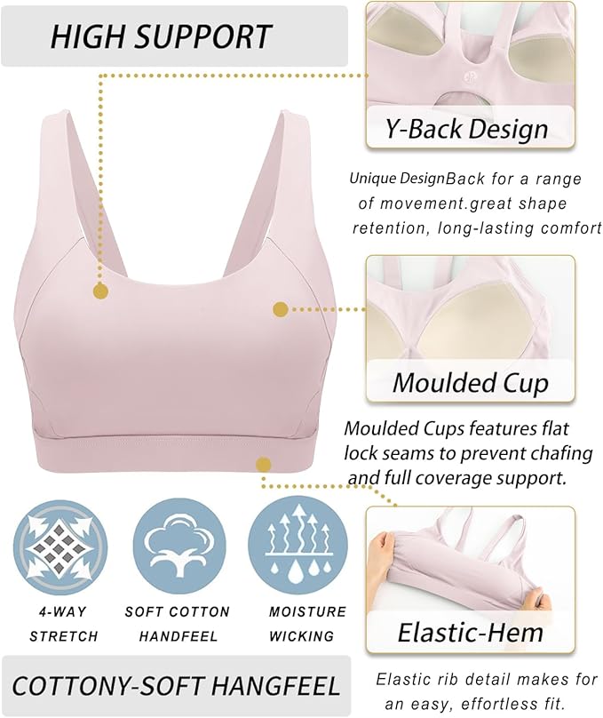 RUNNING GIRL Sports Bra for Women High Support, Molded Cup High Impact Sports Bras for Women with Sewn in Pads