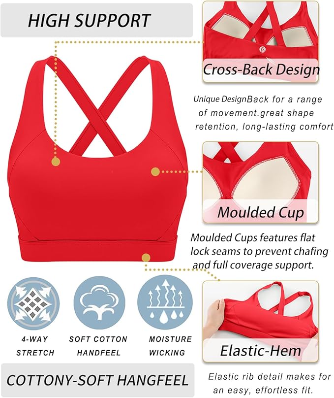 RUNNING GIRL Sports Bra for Women High Support,Molded Cup Strappy Running Sports Bras with Sewn in Pads