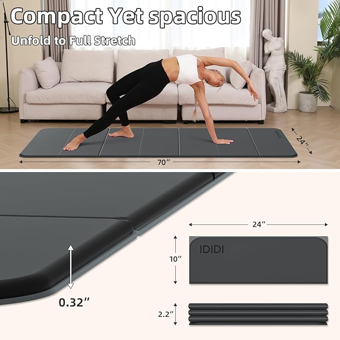 Foldable Yoga Mat Extra Thick 0.32 Inches-SGS Certified POE Material Exercise Mat, Non-Slip Design Fitness Mats, Multi-Purpose Workout Mats For Studio or Home Use