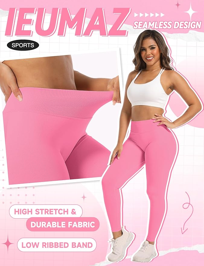 Ieumaz Scrunch Butt Lifting Leggings for Women Gym Seamless Workout Leggings Mid Low Waist Tummy Control Yoga Pants