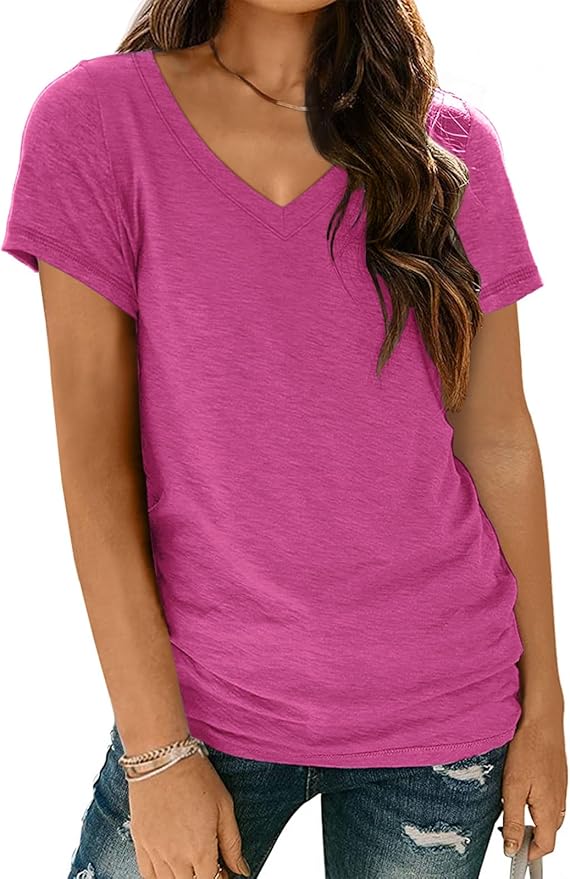 AUTOMET T-Shirts Short Sleeve V Neck Tees Tops for Women Fashion Trendy Lightweight Soft Casual Summer Outfits Clothes 2026