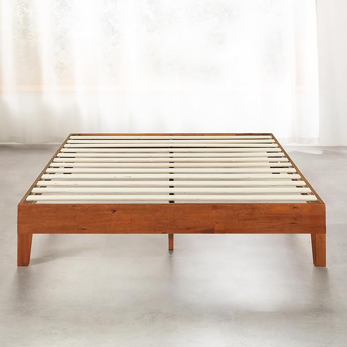 Mellow Naturalista Grand - 12 Inch Solid Wood Platform Bed with Wooden Slats - No Box Spring Needed - Queen (Cherry)