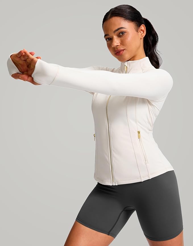 G Gradual Women's Workout Jackets Extended Waist Length Slim Full Zip 4 Pockets Athletic Jacket Spring Running Yoga Clothes