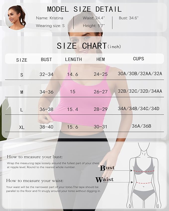 Everrysea Sports Bras for Women High Support Longline Workout Tank Tops Built in Bra Strappy Yoga Padded Crop Top