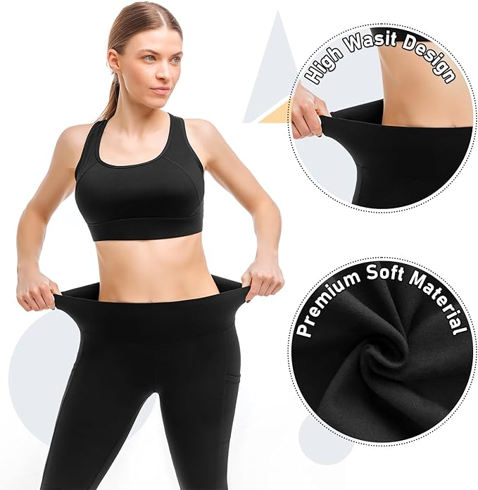 Leafigure 2 Pack Leggings with Pockets for Women, High Waisted Soft Leggings for Yoga Gym