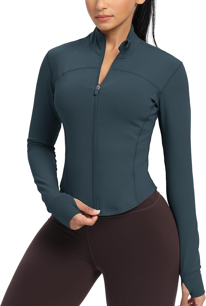 GYM RAINBOW Womens Zip Up Workout Jakcets Lightweight Slim Fit Running Athletic Jackets with Thumb Holes