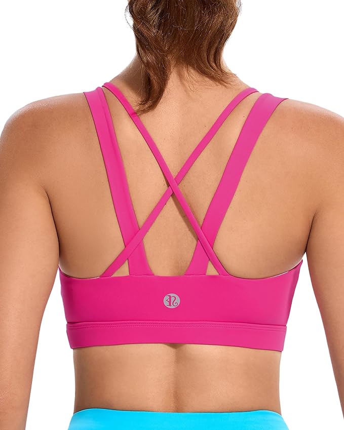 RUNNING GIRL Sports Bras for Women,Padded Strappy Sports Bras Criss-Cross Back Medium Support Sports Bras with Removable Cups