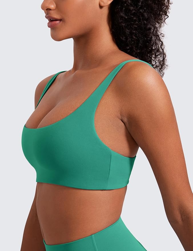 CRZ YOGA Butterluxe Square Neck Spaghetti Strap Sports Bras for Women - Low Coverage Yoga Wireless Padded Cami Crop Top