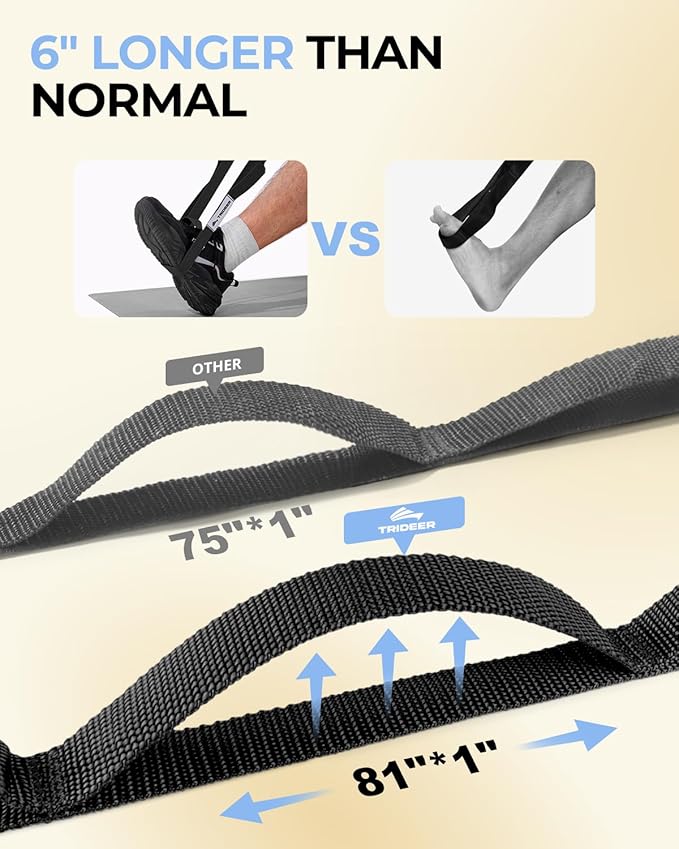 Trideer Stretching Strap with Loops & Leg Lifter, Non-Elastic PT-Style Physical Therapy Strap for Knee Replacement Rehab, Hamstring, Calf & Back Stretcher Mobility, Hip, Shoulder & Yoga