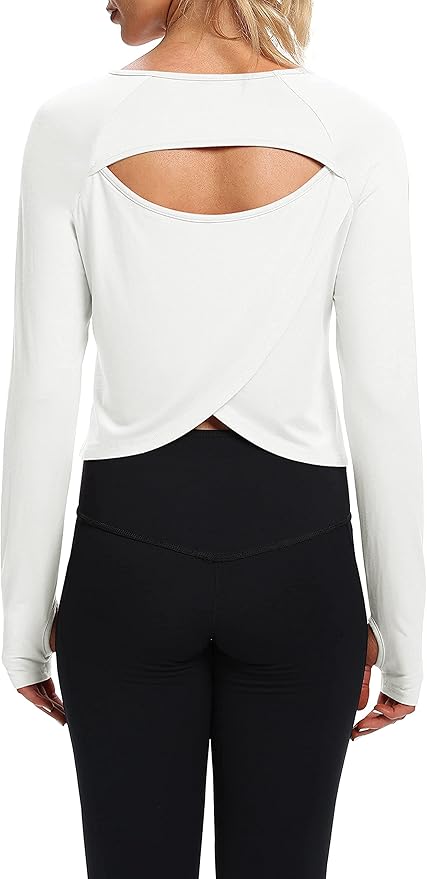 Bestisun Long Sleeve Workout Running Shirts Athletic Yoga Gym Crop Tops for Women
