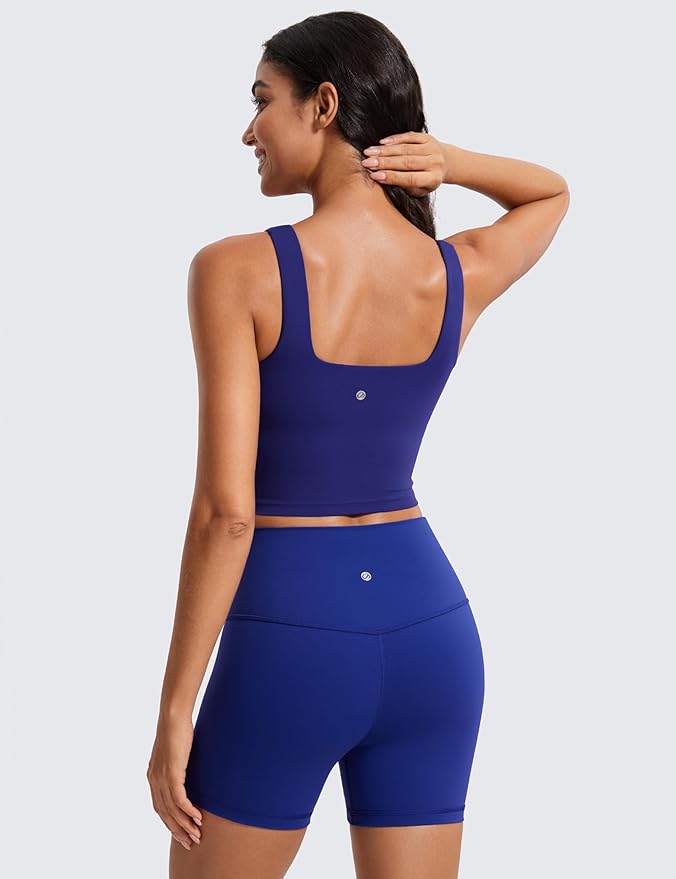 CRZ YOGA Butterluxe Square Neck Crop Tank Tops for Women - Workout Longline Sports Bras Padded Yoga Camisole