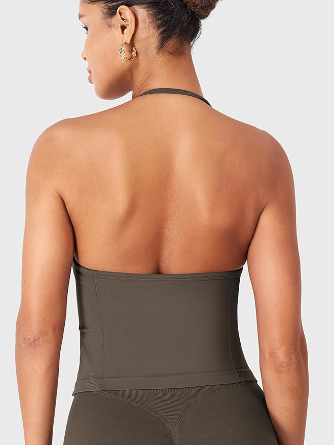 YEOREO SoftHue Impact Longline Strappy Top Women's Halter Workout Tank Tops Backless Gym Longline with Adjustable Strap