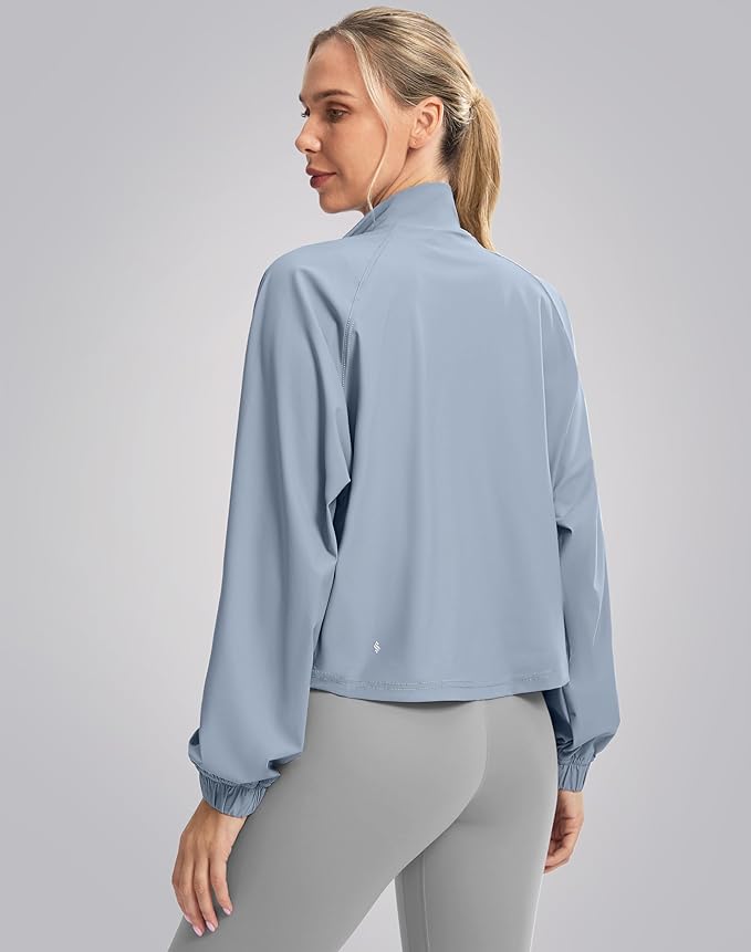Soothfeel Women's Athletic workout Jacket Lightweight UPF 50+ Long Sleeve Sun Protection Shirts Zip Up Cropped Hiking Tops