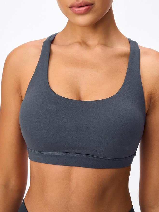 Women's Strappy Sports Bras Light Compression Crop Criss Cross Back Padded Workout Yoga Bra Supportive U Neckline
