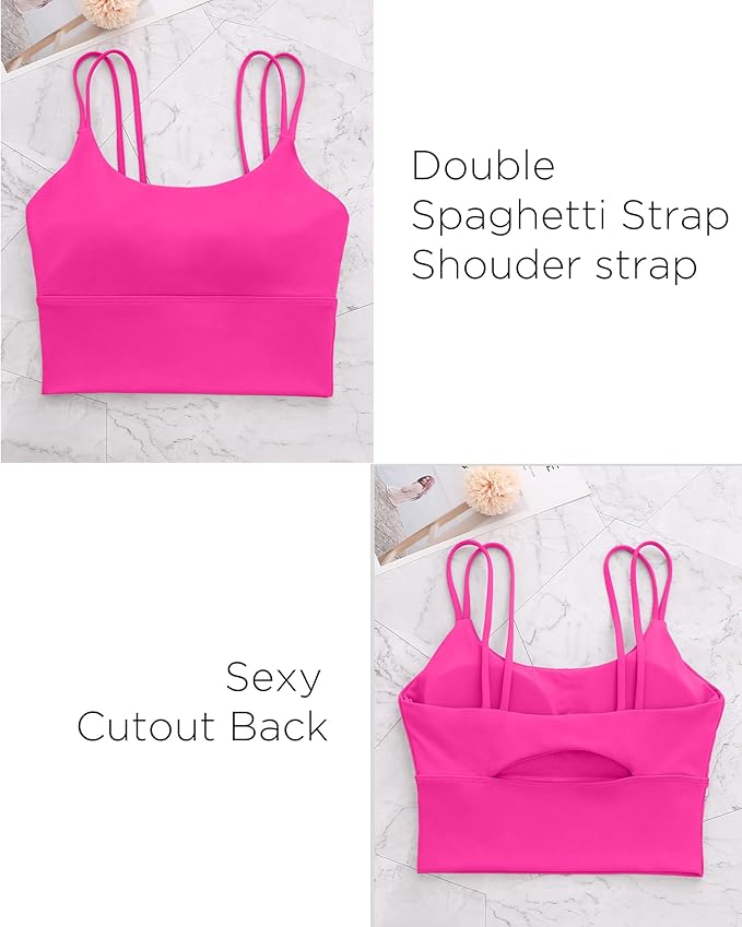 Everrysea Sports Bras for Women High Support Longline Workout Tank Tops Built in Bra Strappy Yoga Padded Crop Top
