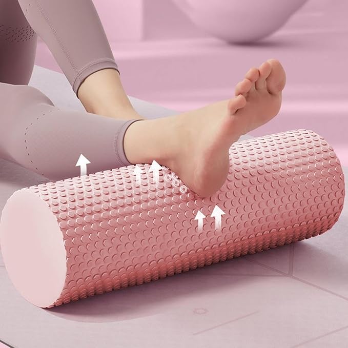 Foam Yoga Column - Solid Massage Roller - Foam Rollers for Muscle Massage for Barre and Fitness - Slimming and Muscle Recovery Tool - for Home, Gym, and Travel (Pink)