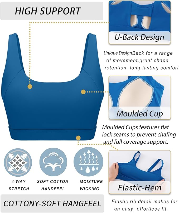 RUNNING GIRL Sports Bra for Women High Support, Molded Cup High Impact Sports Bras with Sewn in Pads