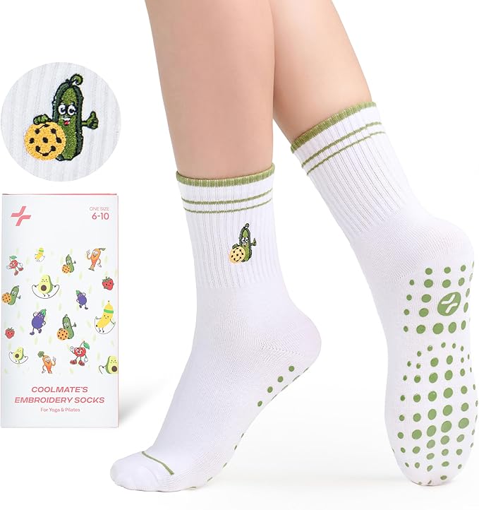 CoolMate Pilates Socks with Grips for Women, Yoga Socks, Crew Non Slip Women for Barre, Pilates Gifts for Women
