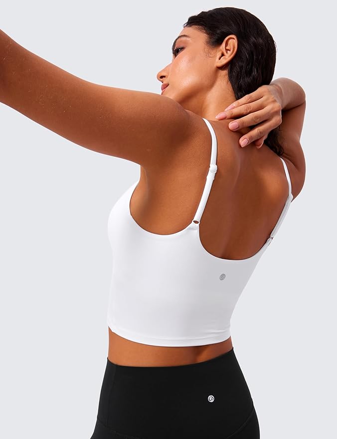 CRZ YOGA Butterlift Adjustable U Back Crop Tank Tops for Women - Padded Camisole Scoop Neck Workout Longline Sports Bras