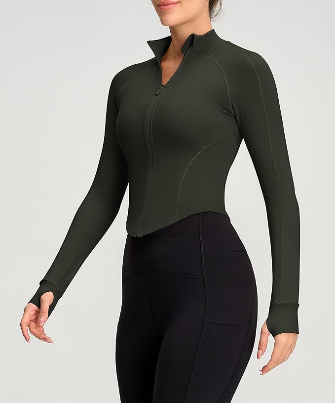 Womens Zip Up Bbl Jacket Lightweight Cropped Athletic Jacket Track Gym Workout Jackets for Running Yoga Hiking