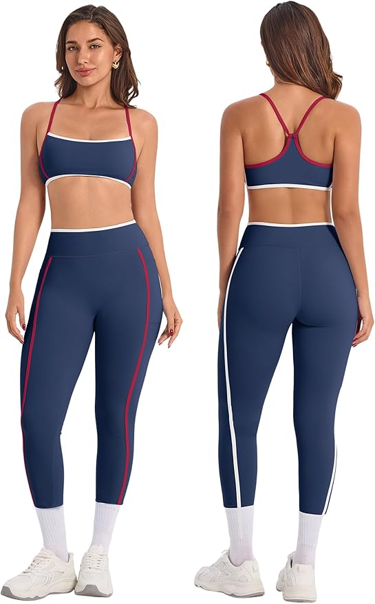 ABOCIW Womens Color Block Workout Sets Racerback Tank Top High Waist Leggings Gym Set Yoga Pilates Outfits