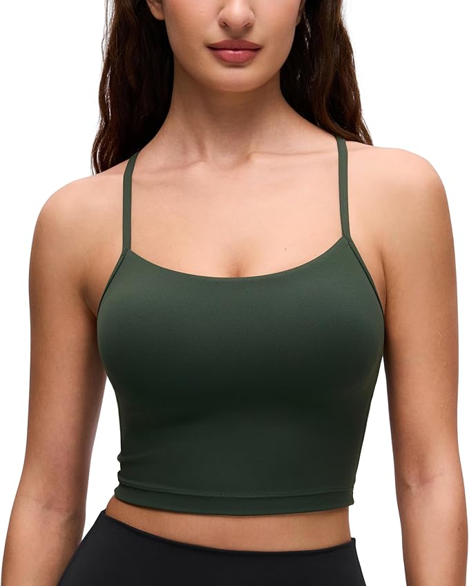 CRZ YOGA Butterluxe Y Back Crop Tank Tops for Women - Spaghetti Straps Racerback Padded Yoga Workout Longline Sports Bras