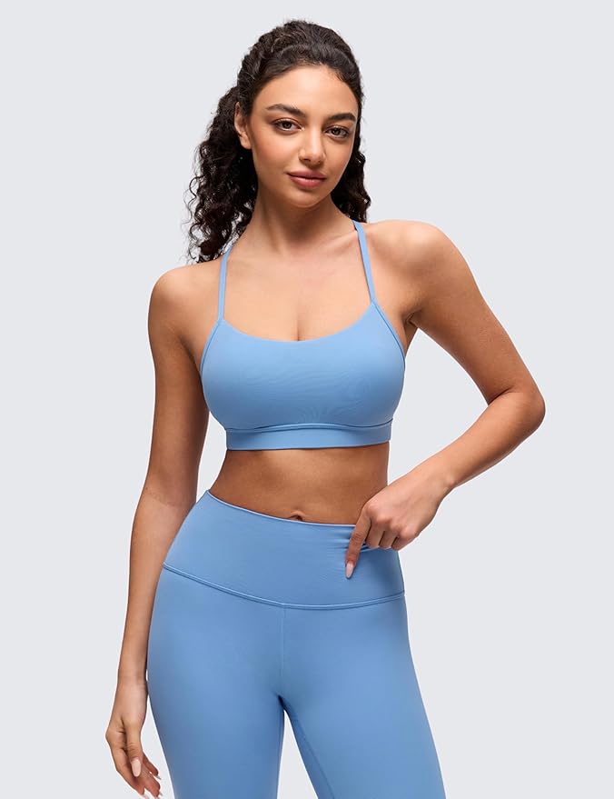 CRZ YOGA Butterluxe Y Back Sports Bras for Women - Padded Racerback Low Impact Spaghetti Thin Strap Workout Yoga Top