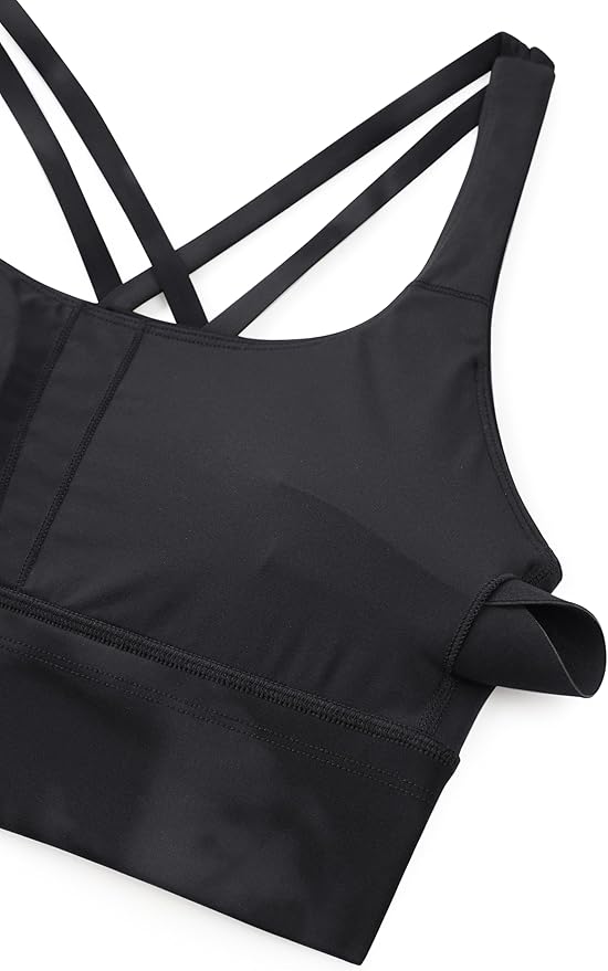 CRZ YOGA Naked Feeling Strappy Longline Sports Bras for Women - Medium Impact Criss Cross Yoga Padded Workout Crop Top