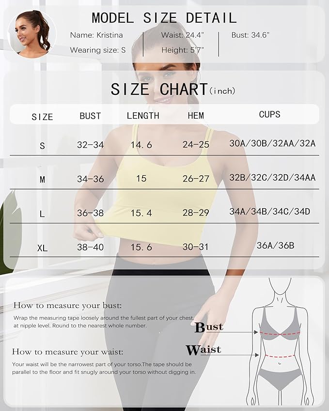 Everrysea Sports Bras for Women High Support Longline Workout Tank Tops Built in Bra Strappy Yoga Padded Crop Top