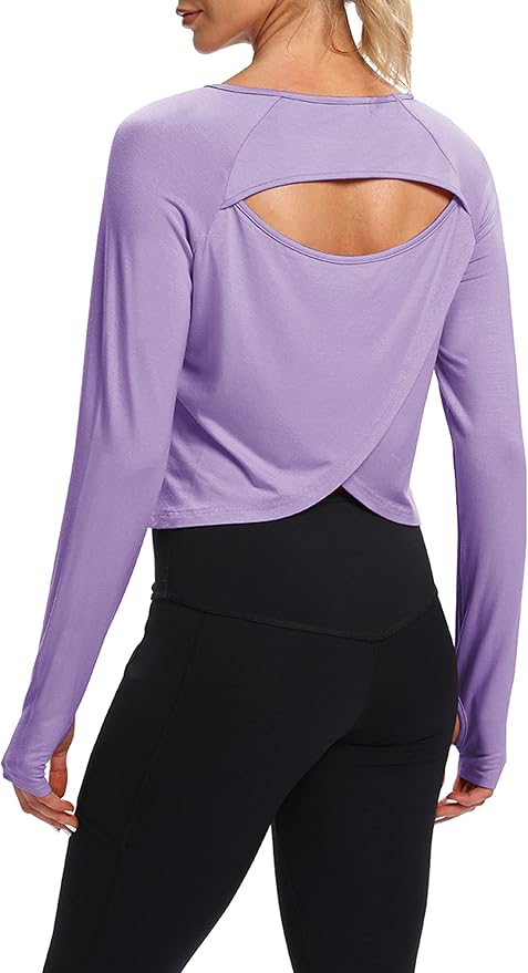 Bestisun Long Sleeve Workout Running Shirts Athletic Yoga Gym Crop Tops for Women