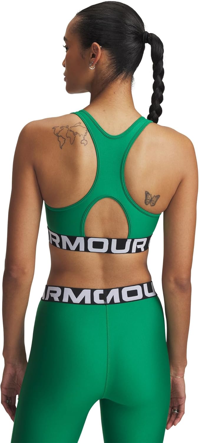 Under Armour Womens HeatGear Authentics Mid Impact Branded Sports Bra