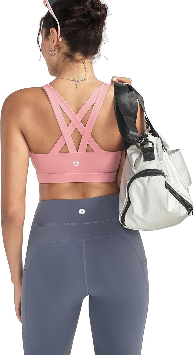 RUNNING GIRL Sports Bras for Women,Padded Strappy Sports Bras Criss-Cross Back Medium Support Sports Bras with Removable Cups