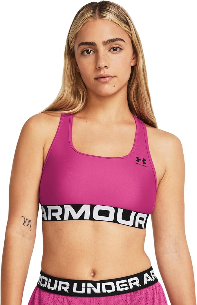 Under Armour Womens HeatGear Authentics Mid Impact Branded Sports Bra