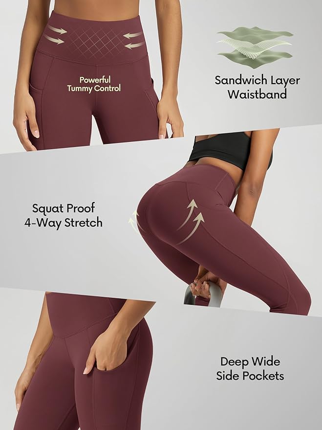 ODODOS Women's High Waisted Yoga Capris with Pockets, Tummy Control Non See Through Workout Athletic Running Capri Leggings