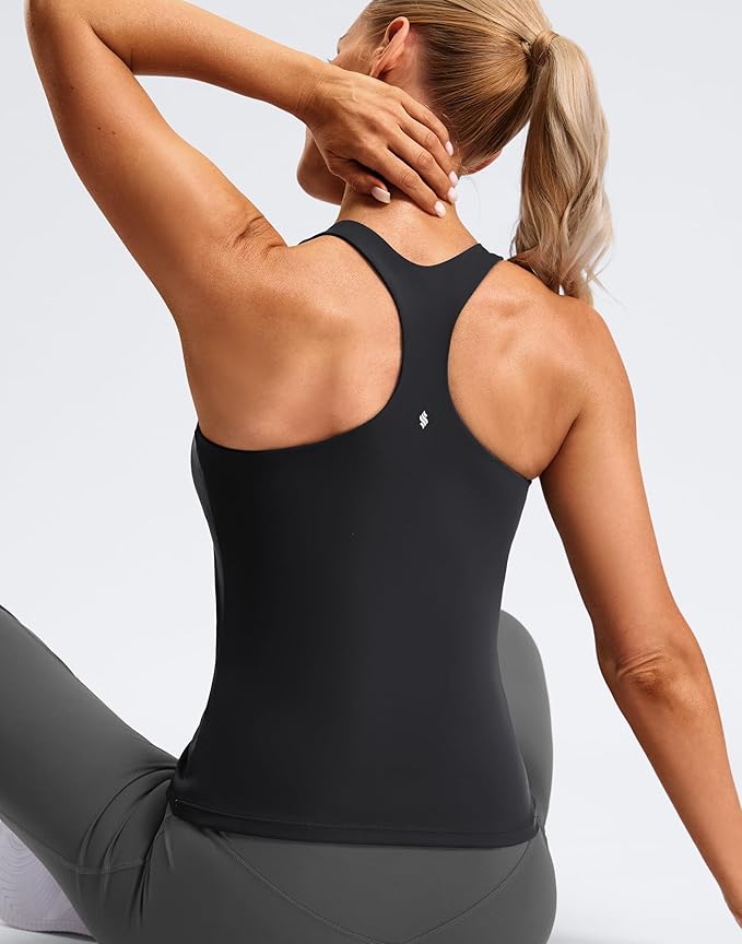 Soothfeel Womens Workout Tank Tops with Built in Bra Racerback Athletic Yoga Top High Neck Sports Gym Sleeveless Shirts