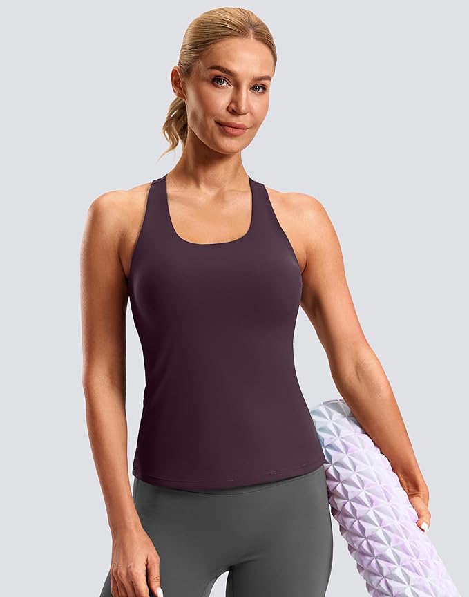 Soothfeel Womens Workout Tank Tops with Built in Bra Racerback Athletic Yoga Top High Neck Sports Gym Sleeveless Shirts