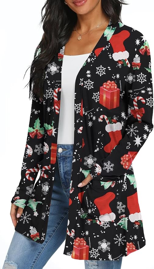 Womens Casual Lightweight with Pocketes Long Sleeve Open Front Cardigan