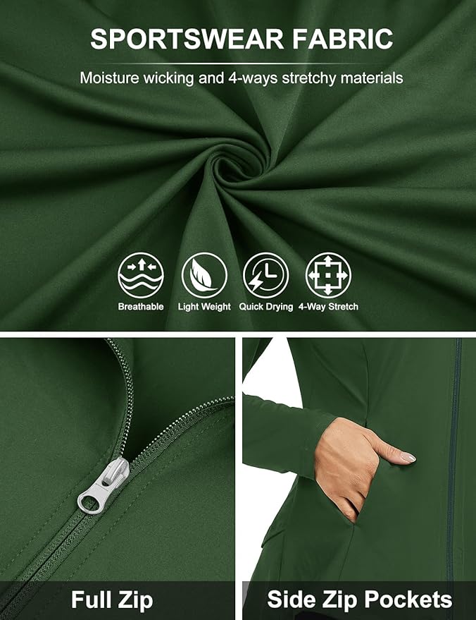 LURANEE Women's Golf Athletic Jackets with Pleated Tennis Skirt Hem Lightweight Full Zip Long Sleeve Shirts with Pockets