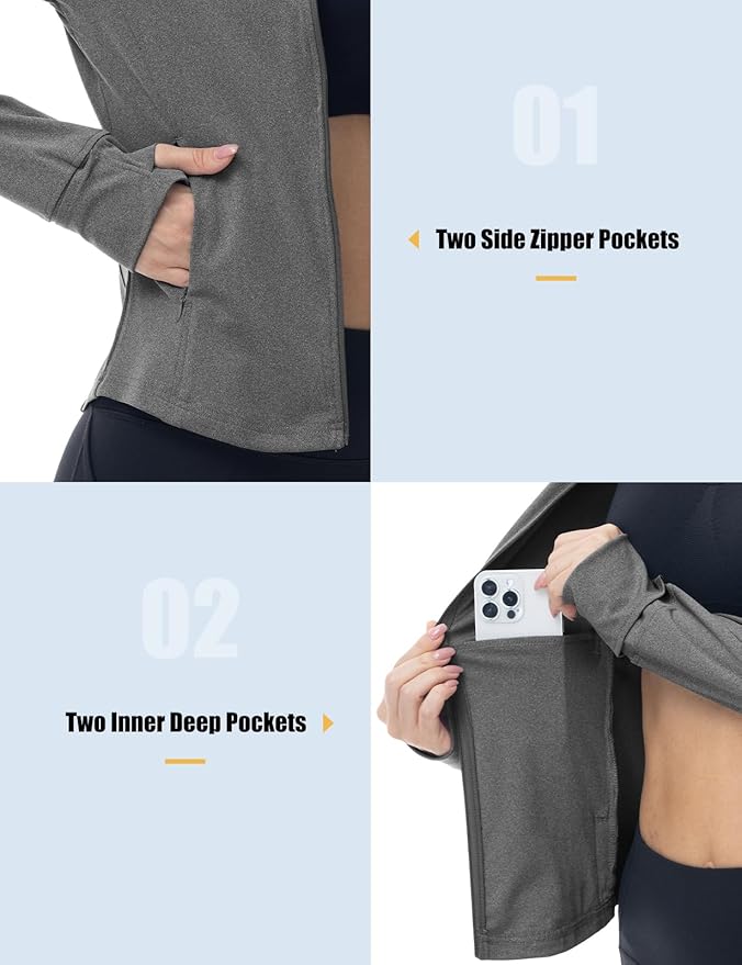 Gopune Women's Workout Athletic Jacket Lightweight Zip Up Yoga Slim Fit Tops with Pockets