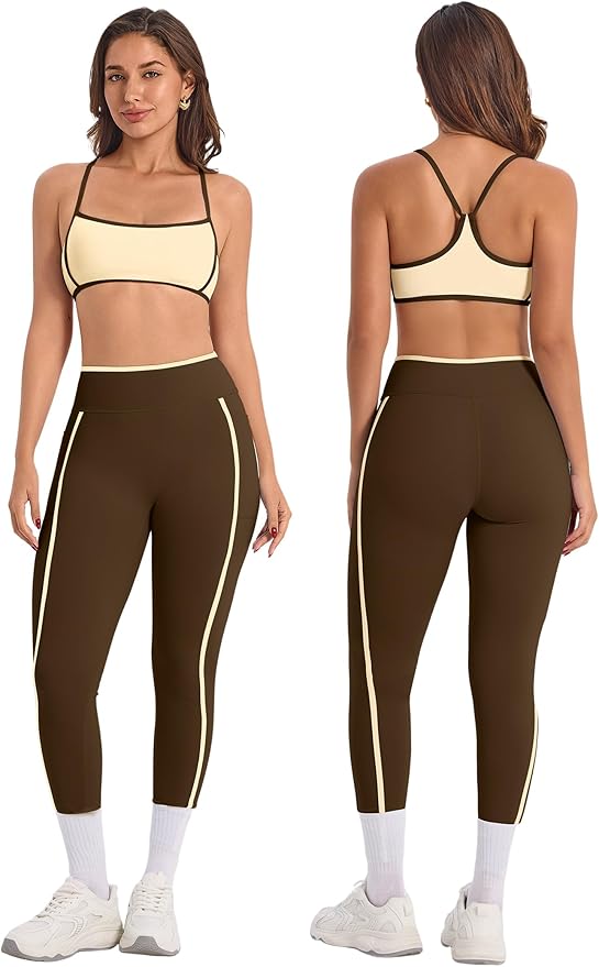 ABOCIW Womens Color Block Workout Sets Racerback Tank Top High Waist Leggings Gym Set Yoga Pilates Outfits