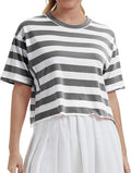 Women's Oversize Workout Crop Tops Casual Short Sleeve Drop Shoulder Boxy T-Shirts Roll Hem Basic Loose Yoga Running Tees