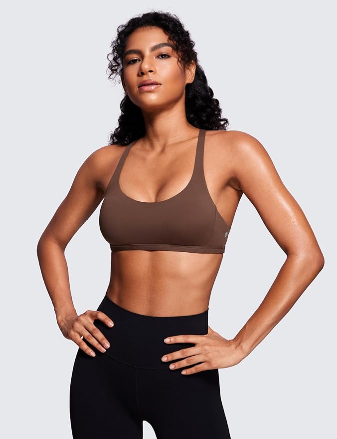 CRZ YOGA Womens Naked Feeling Criss Cross Sports Bra - Strappy Back Padded Medium Support Wireless Gym Cami Workout Yoga