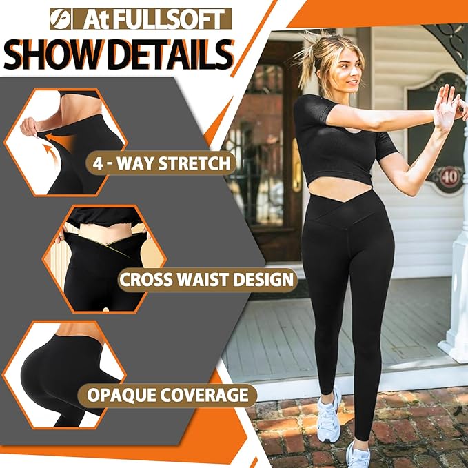 FULLSOFT 3 Pack Leggings for Women High Waisted Soft Black Yoga Pants for Workout Athletic Running Reg & Plus Size